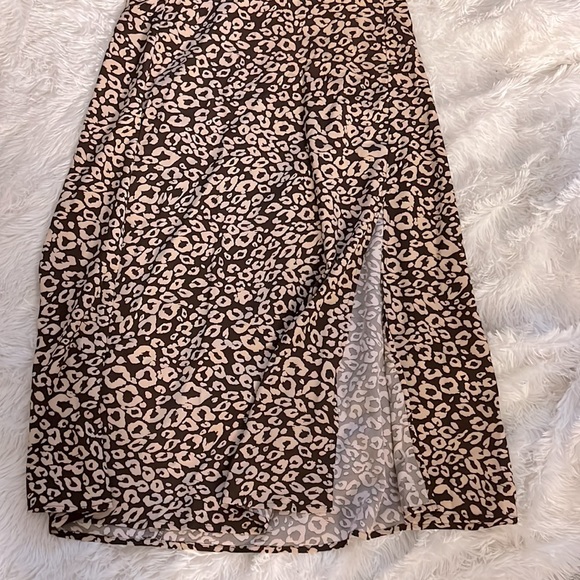 High Waist Leopard Print Drawstring Split Side Skirt - Picture 3 of 3